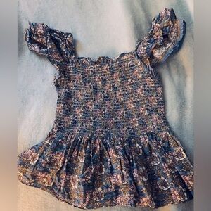 Blue Floral Ruffle Tank -S